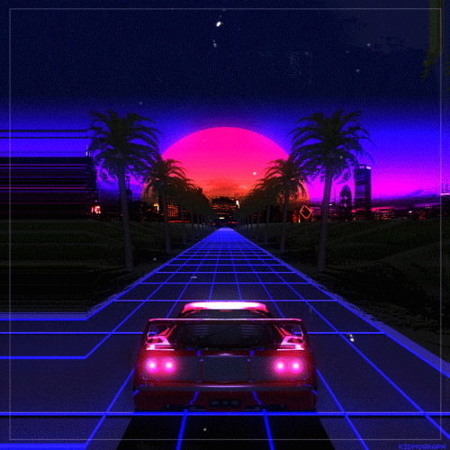 8bit style animation of a car driving down the road